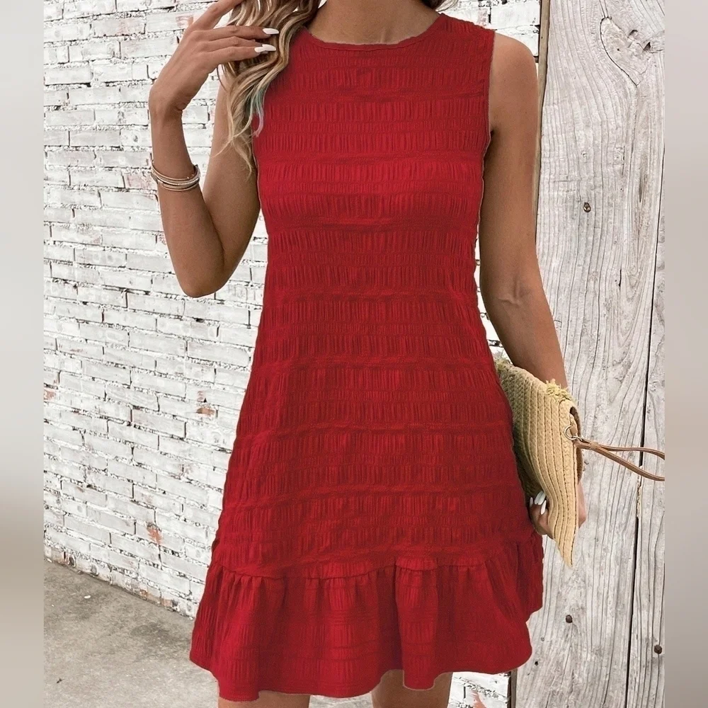 Women's Solid Color Back Tie Sleeveless Dress - Picture 4 of 4